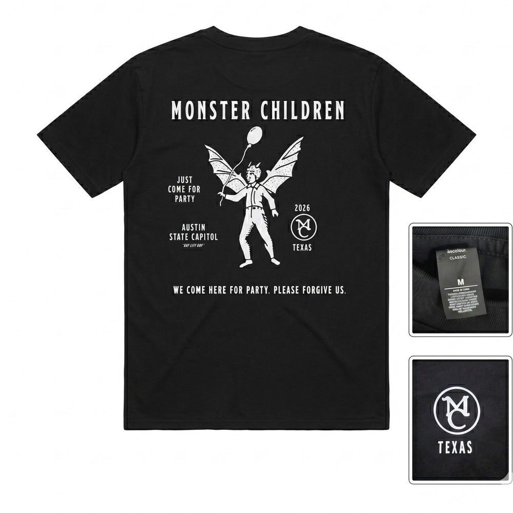 Monster Children Texas T Shirt M Black Austin State Capitol Bat City Boy Tee